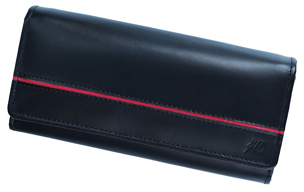 Women Round Stripe Leather Clutch Long Wallet PIPIN BLACK