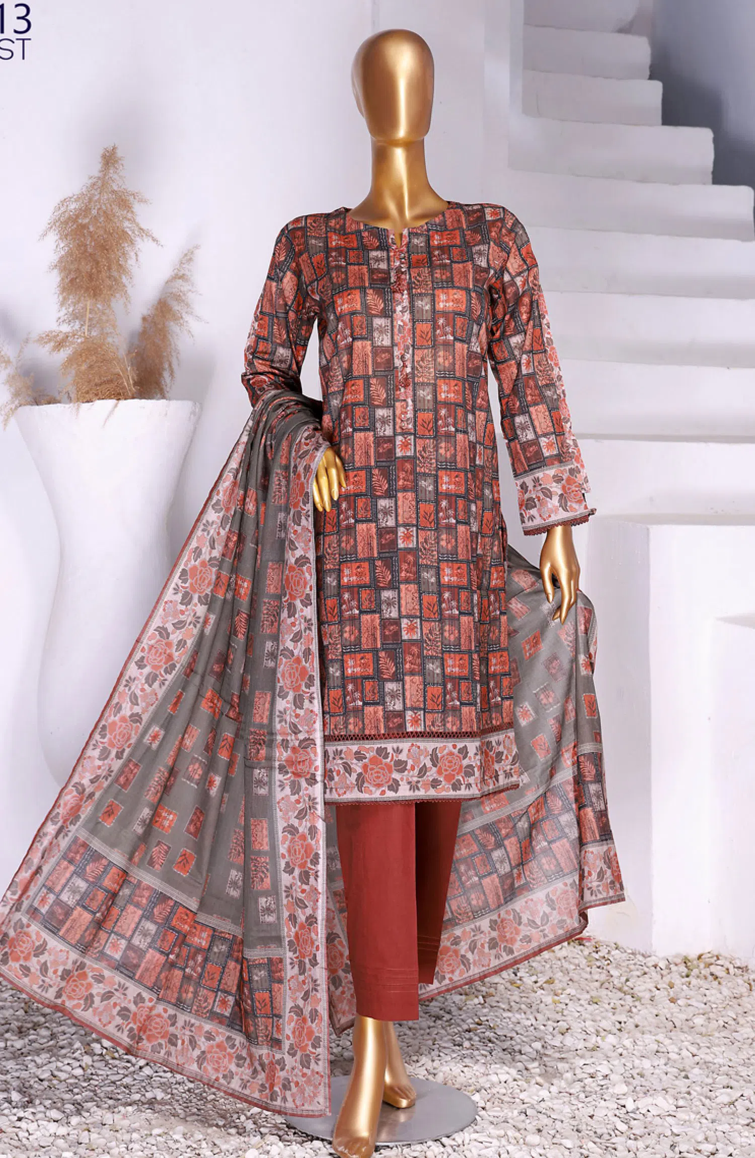 HZ RTW Summer Vibes Printed Lawn Collection VOl 03 - PSL 413 Rust