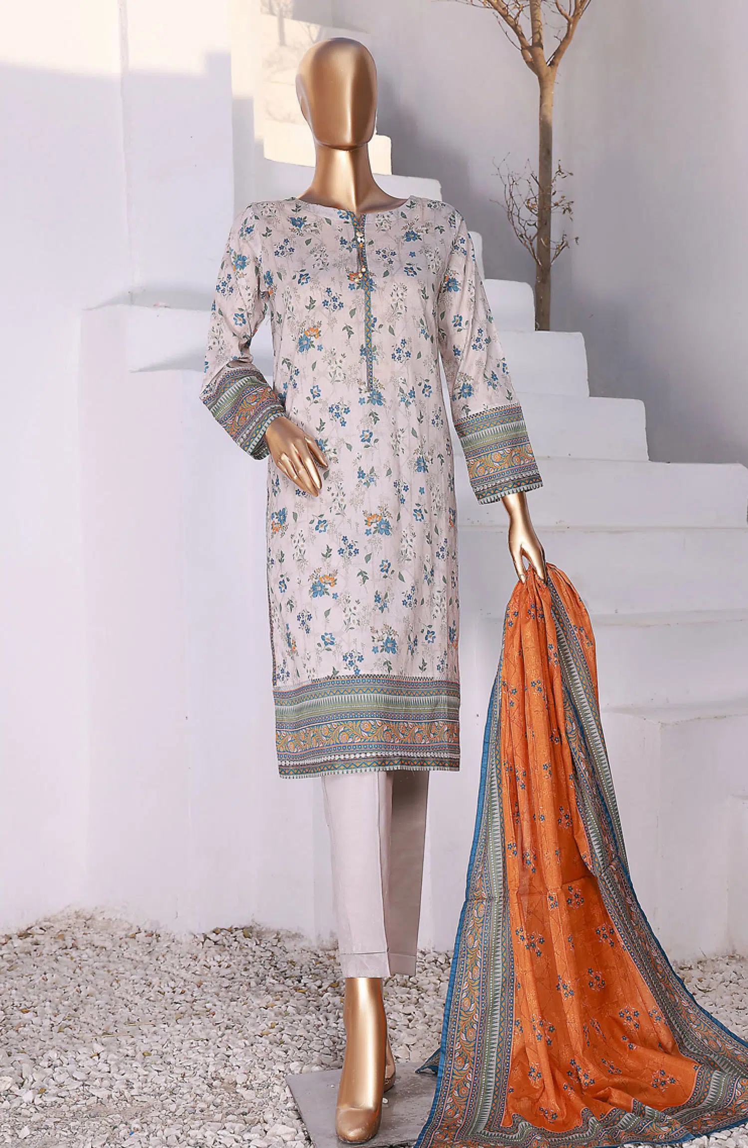 HZ RTW Summer Vibes Printed Lawn Collection VOl 03 - PSL 415 Grey Mustard