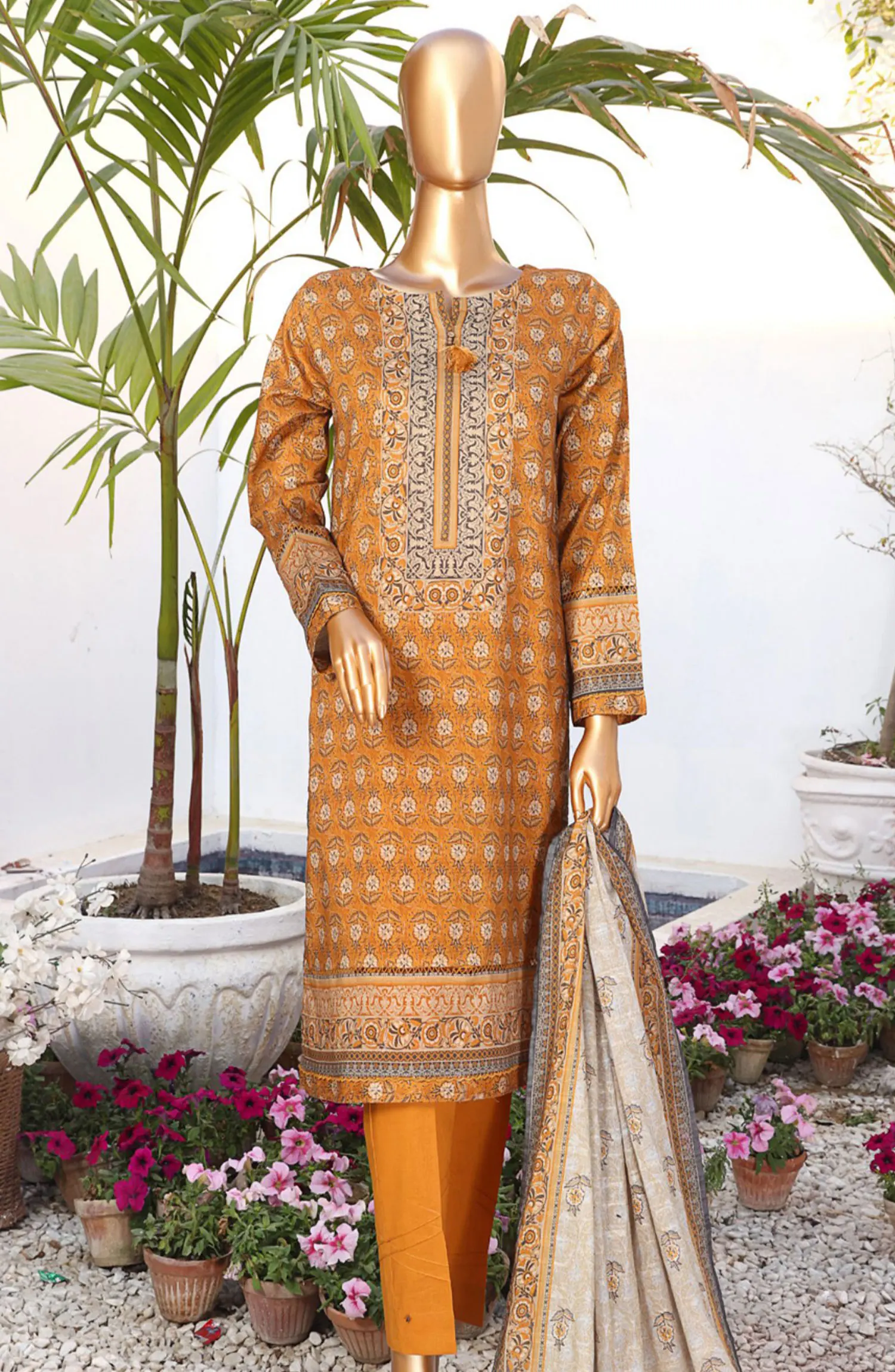 HZ RTW Summer Vibes Printed Lawn Collection Vol 01 - PSL 402 MUSTARD