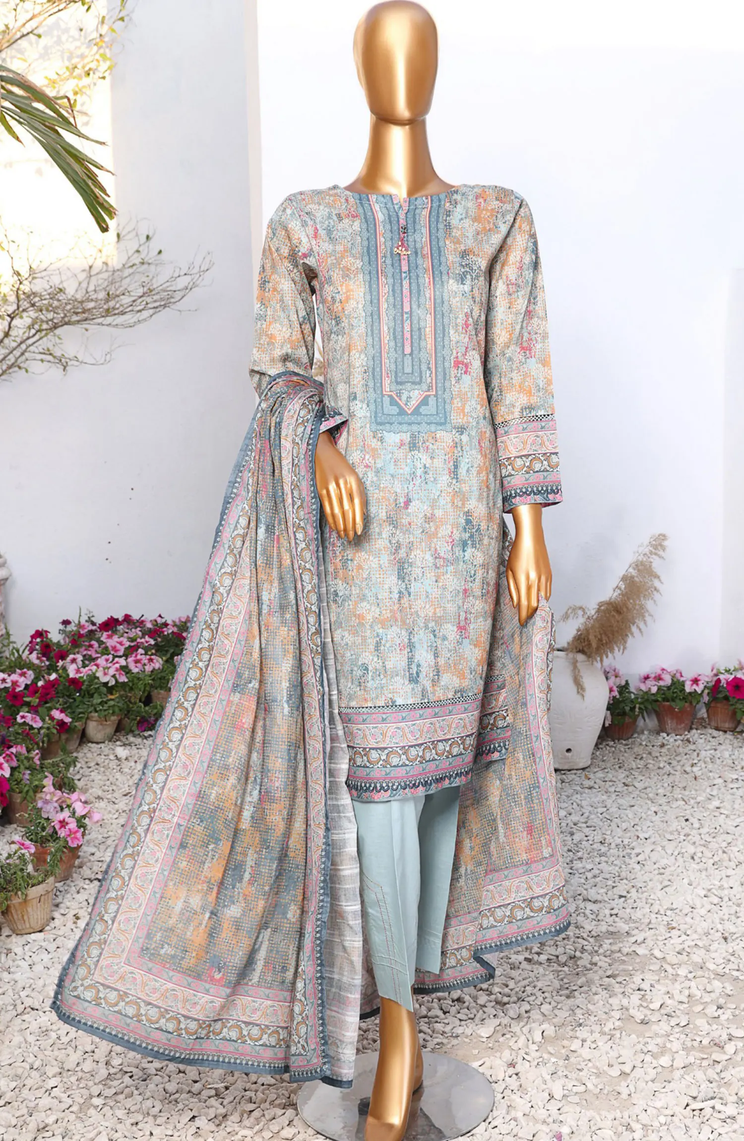 HZ RTW Summer Vibes Printed Lawn Collection Vol 01 - PSL 406 ICE BLUE