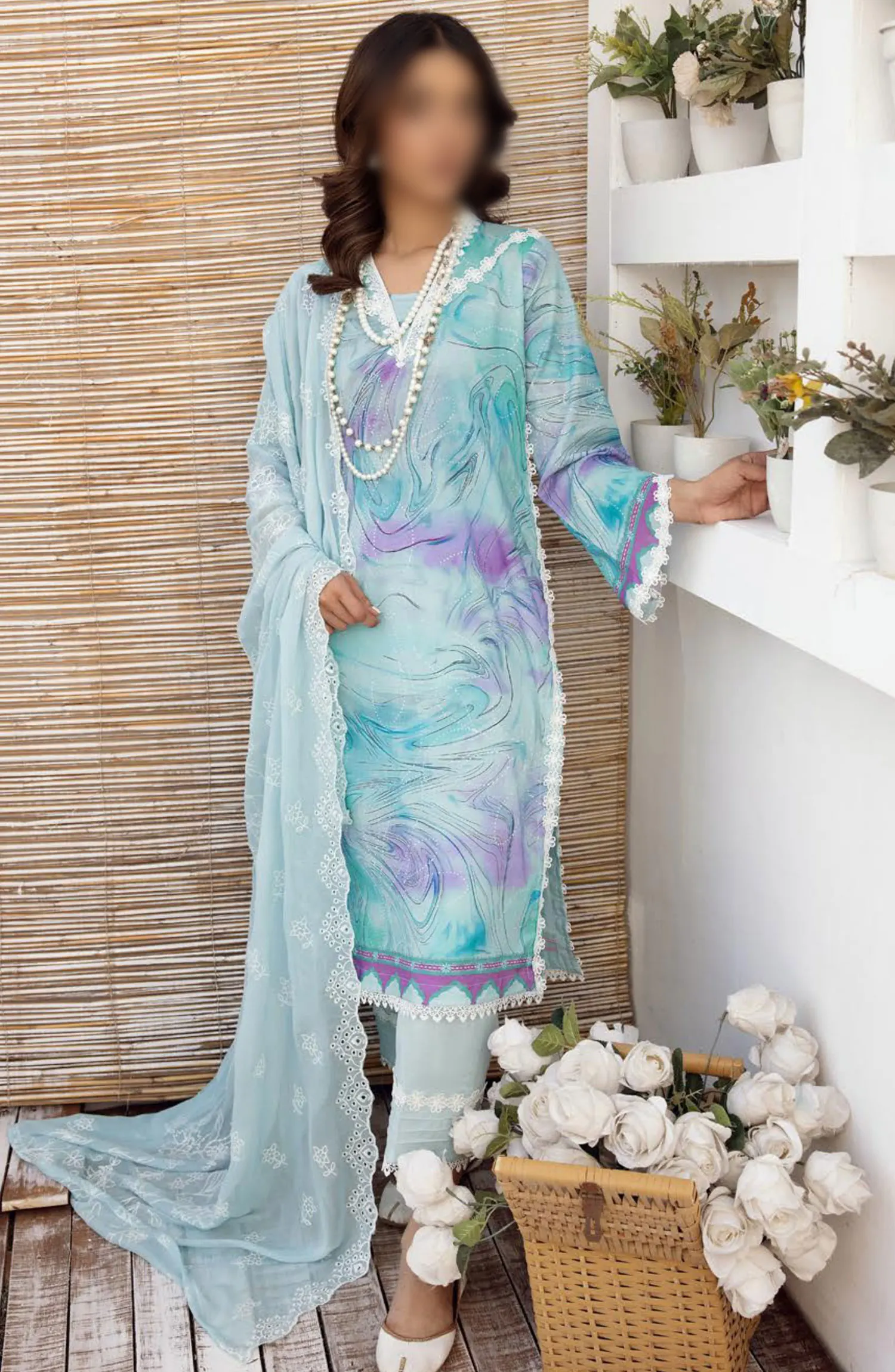 NUR Rang Barang Embroidered and Printed Lawn Collection 2024 - RB 303