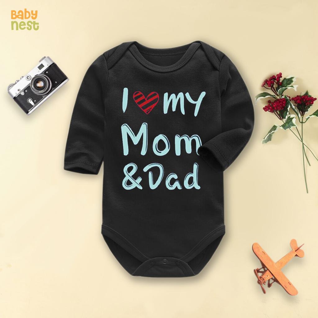I Love my Mom & Dad – (Black) RBT 187 Full Sleeves Romper for Kids