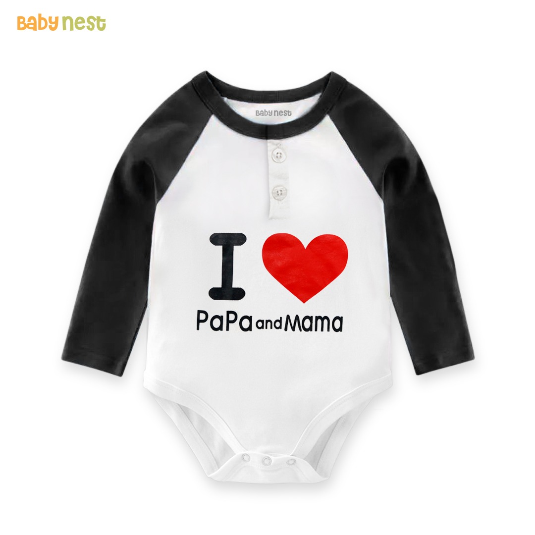 I Love PaPa And MaMa Print Rompers For Kids – Black And White- RBT-222