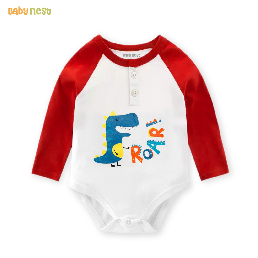 Roar Print Rompers For Kids - Red And White- RBT-223