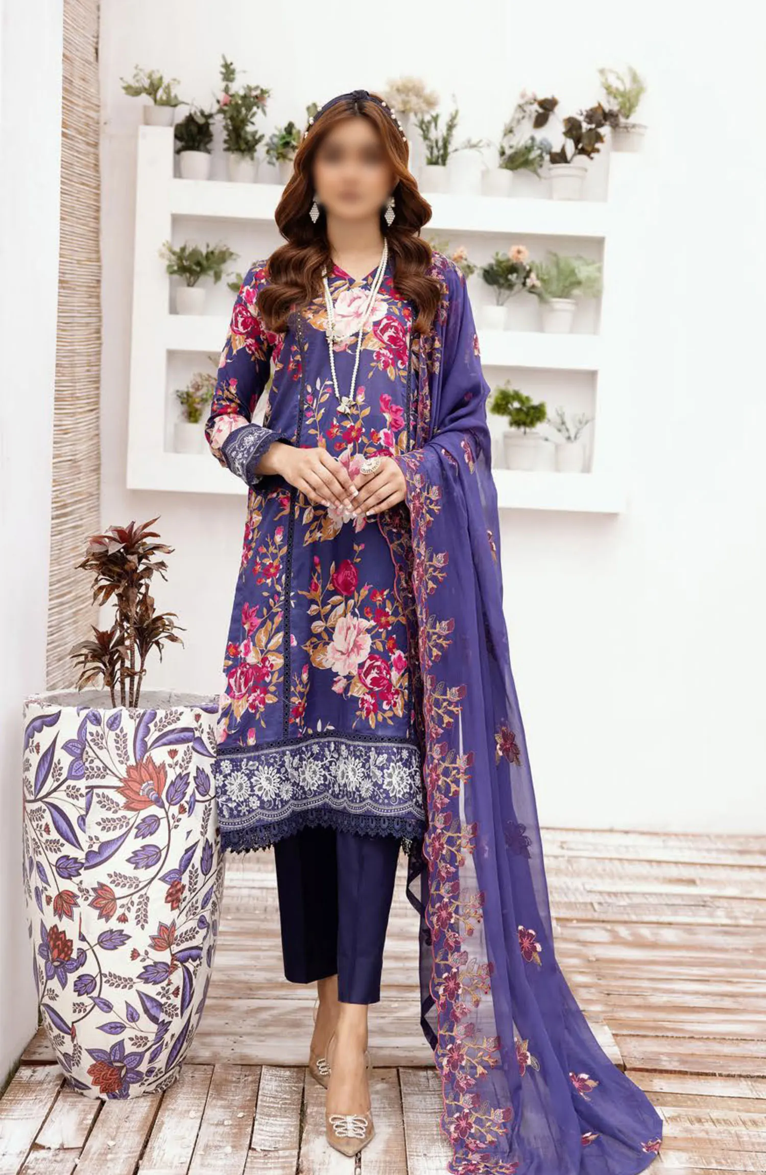 RangNagar Embroiderd and Printed Lawn Collection By NUR - RN-402