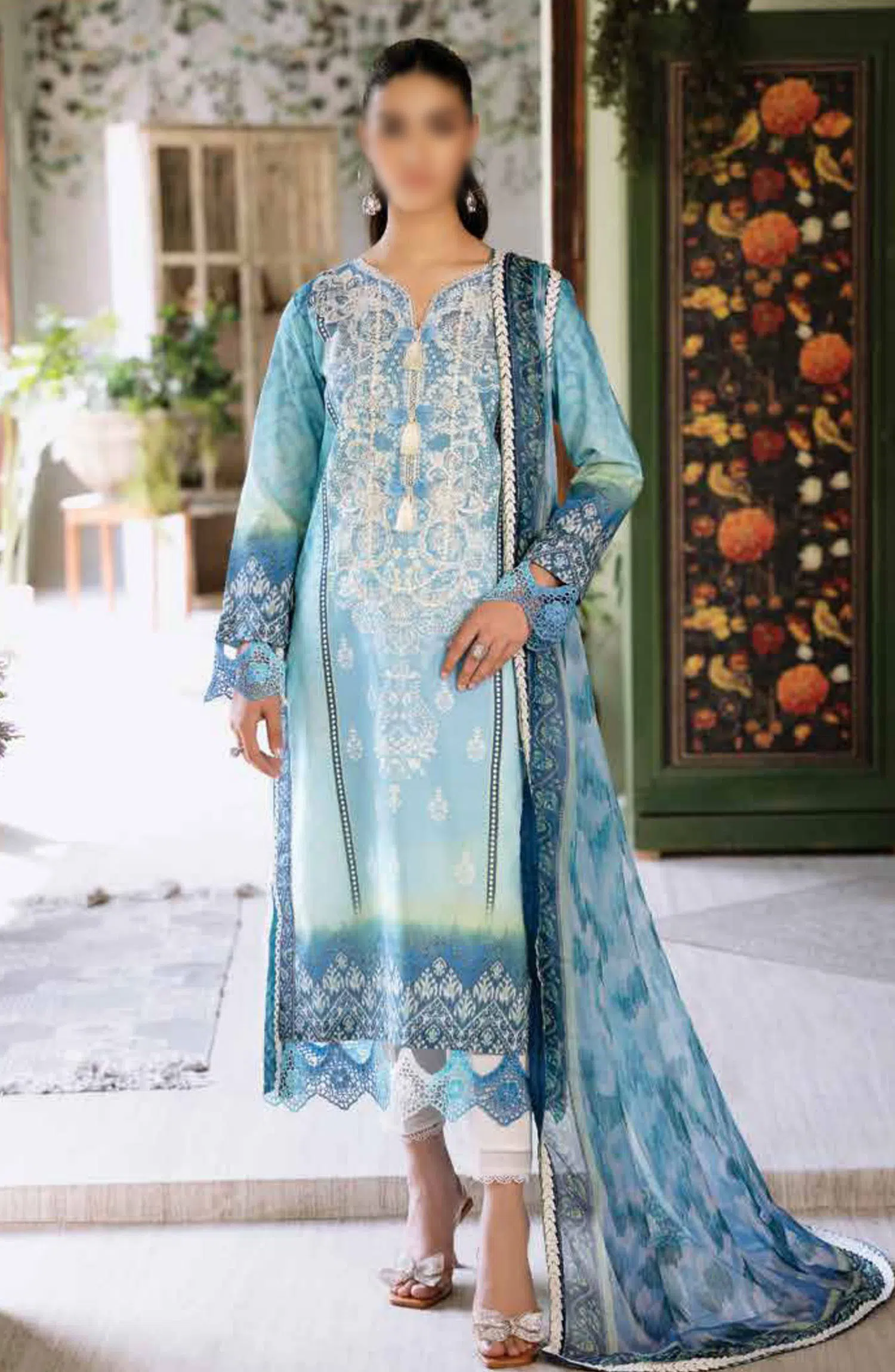 Roheenaz Flora Unstitched Printed Lawn Collection - RNP-01B AZURE