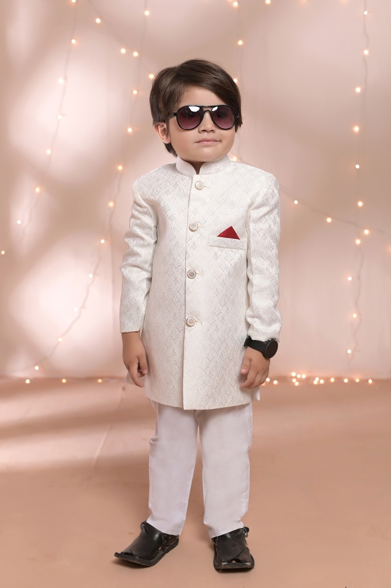 Exclusive Kids Sherwani Collection - S 06 Off white Sherwani