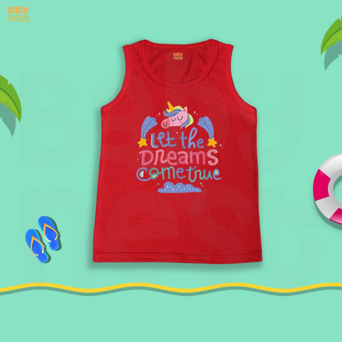 BNBBS-95 – Let The Dreams Come True Print Sandos for Kids – Red
