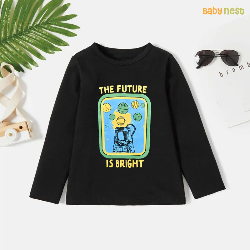 Printed The Future Full Sleeves T-Shirts for Kids – Black