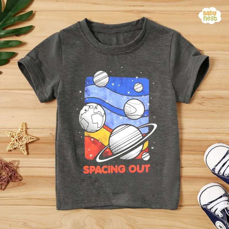 Spacing Out Half Sleeves T-shirt For Kids - Dark Grey - SBT-321-D4