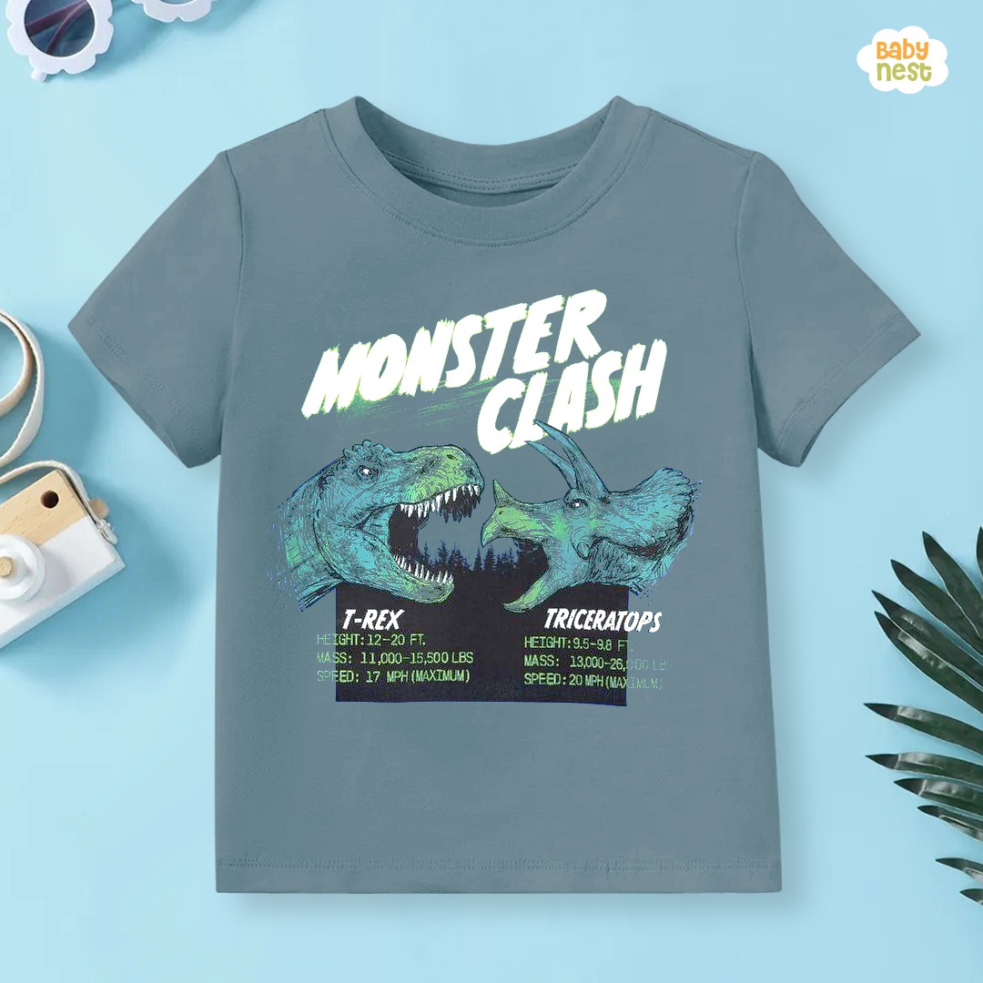 Monster Clash Half Sleeves T-shirt For Kids – Grey – SBT-334