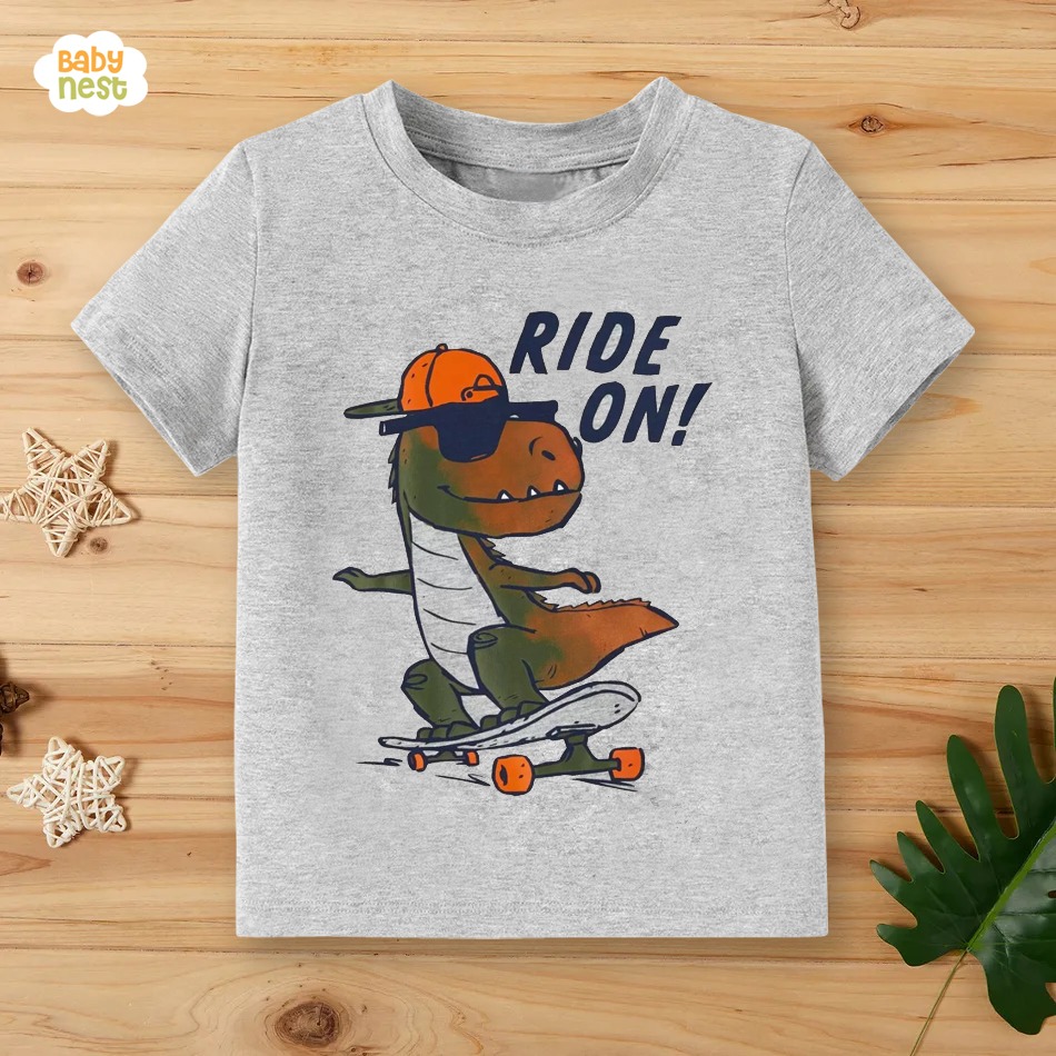 Ride On Half Sleeves T-shirt For Kids - Heather Grey - SBT-338