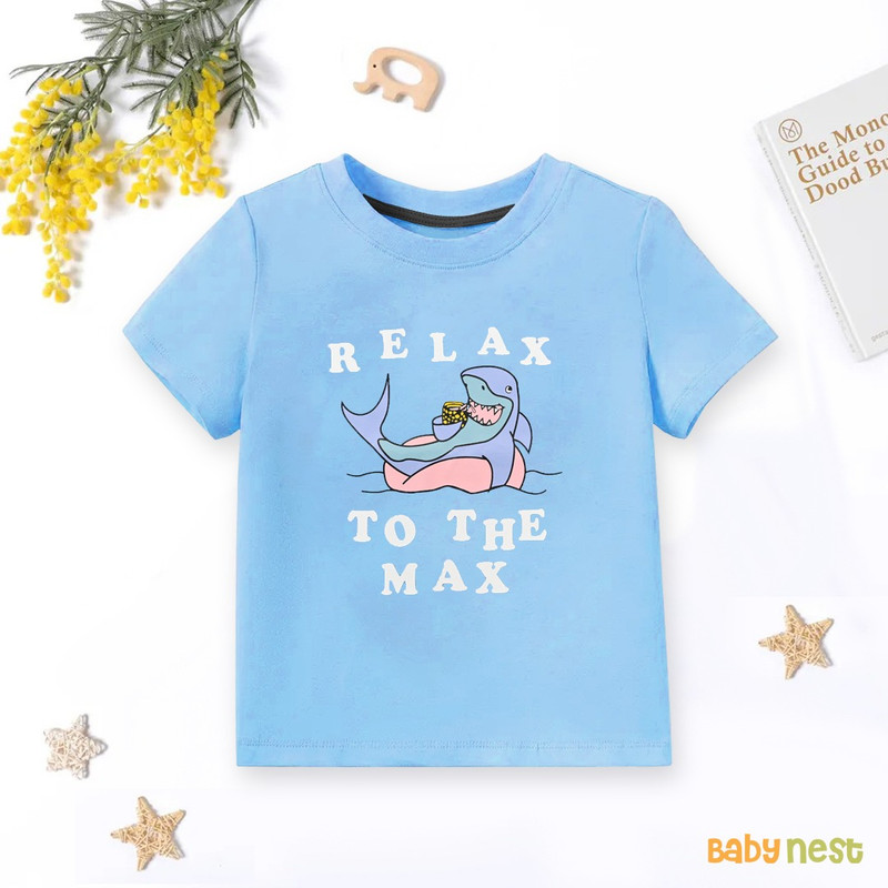 Relax Shark Half Sleeves T-shirt For Kids – Blue – SBT-343