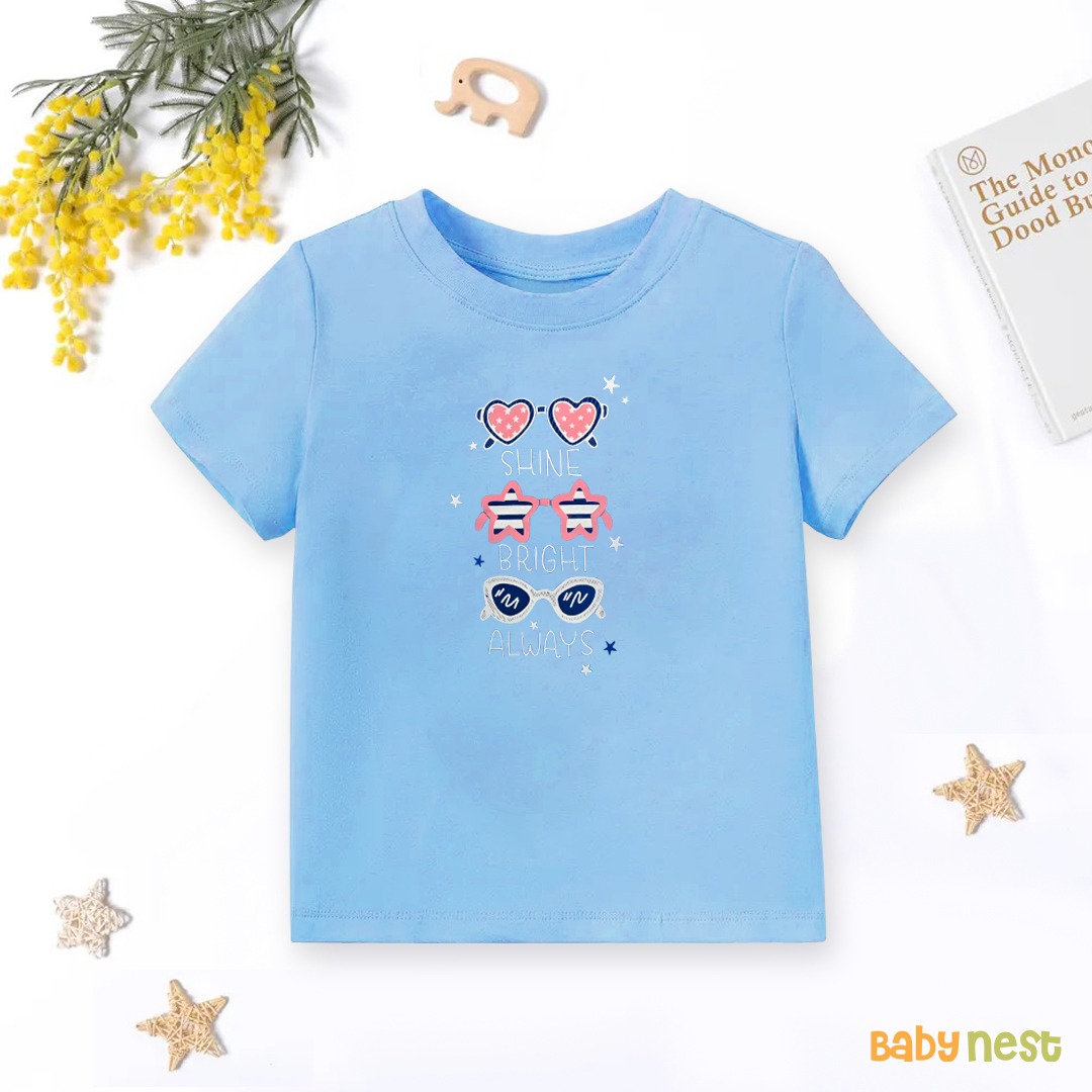 shine bright always Half Sleeves T-shirts For Kids Blue- SBT-343-D3