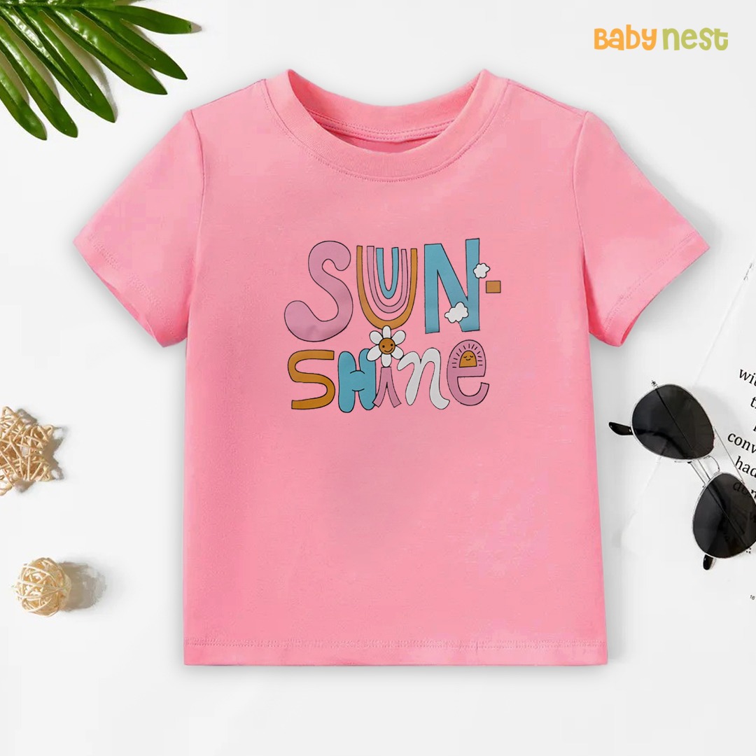 Sun Shine Half Sleeves T-shirts For Kids Pink- SBT-368-D1