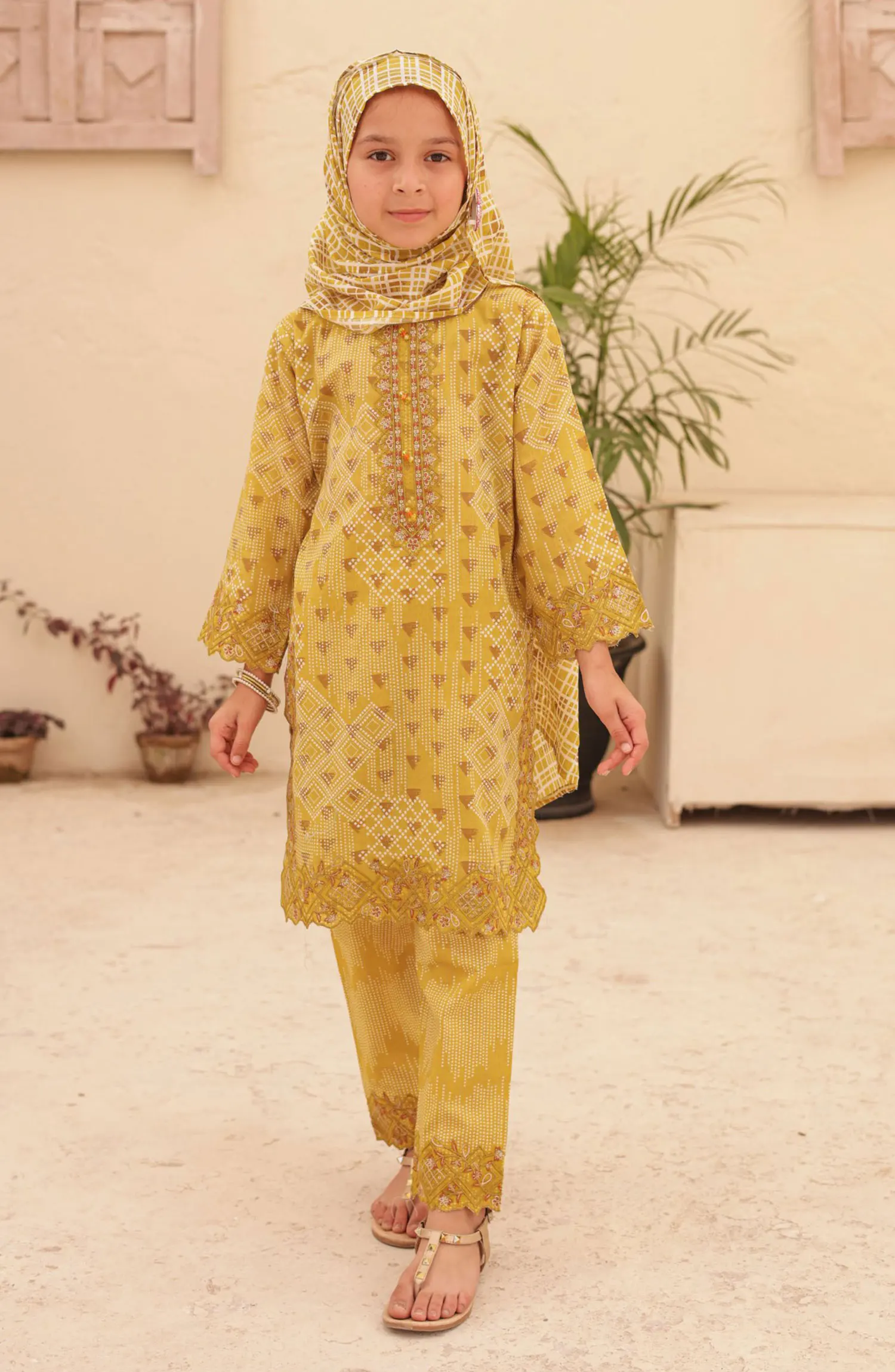 Shifa Kids Embroidered Lawn Stitched Collection Vol 04 - SH 2422 K GOLDEN