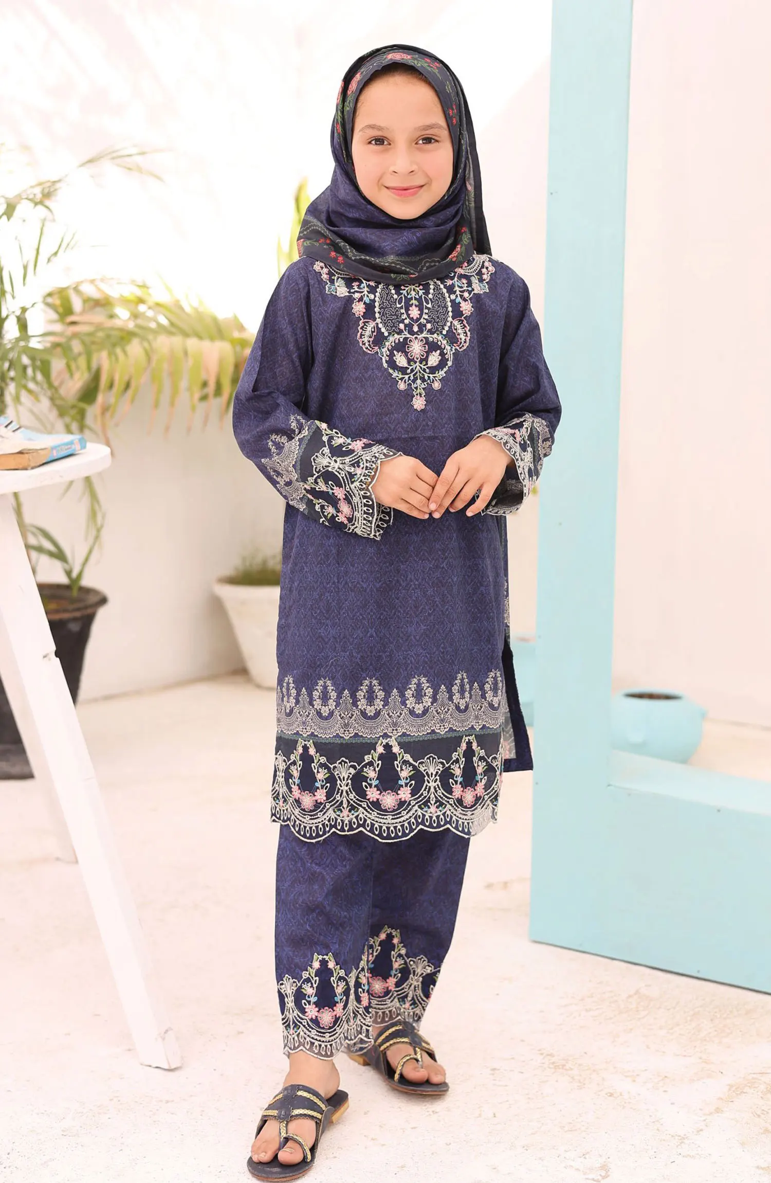 Shifa Girls Summer Lawn Embroidered Collection Vol 06 - SH 2430 K  Navy