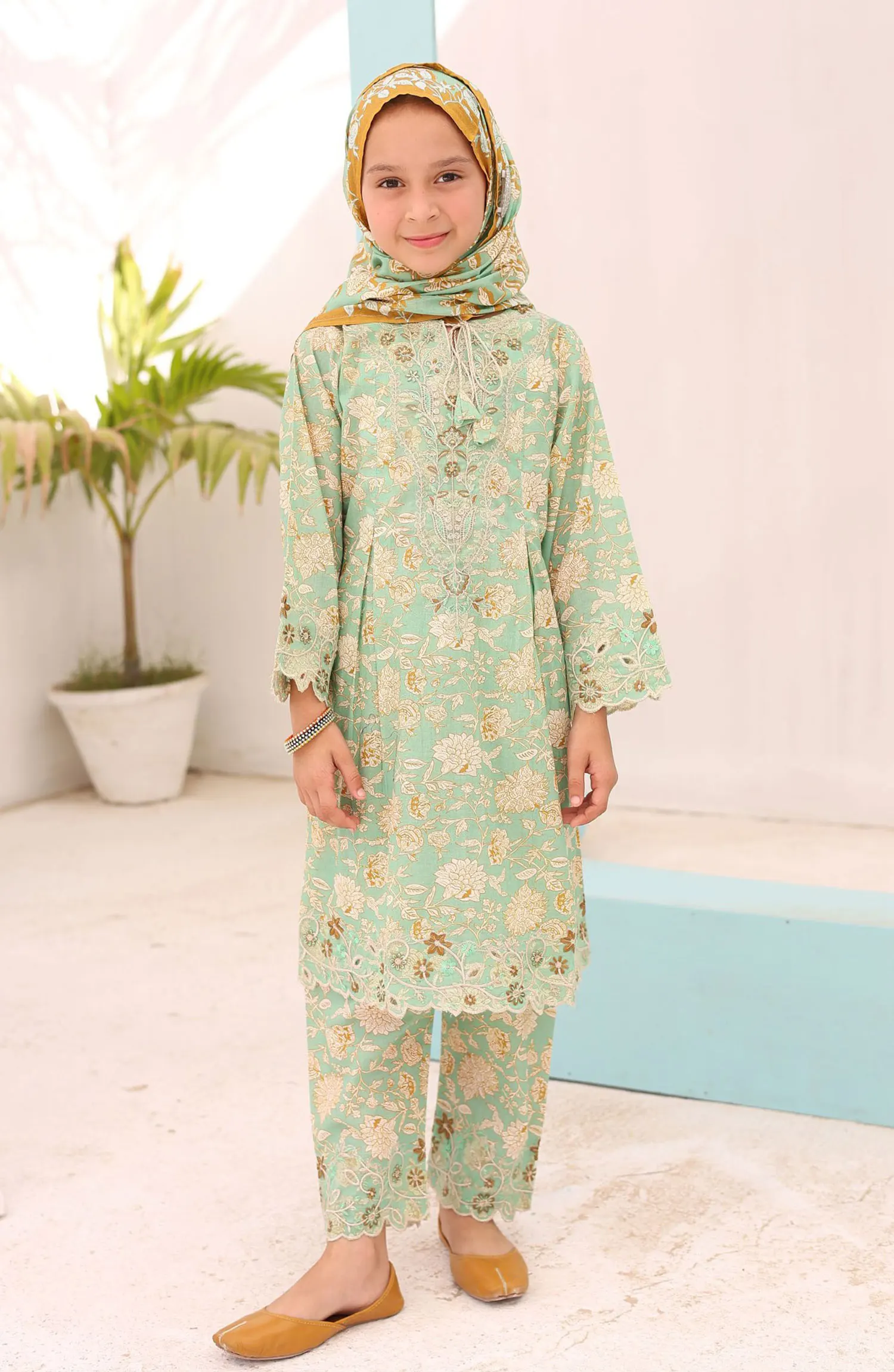 Shifa Girls Summer Lawn Embroidered Collection Vol 06 - SH 2433 K  Olive