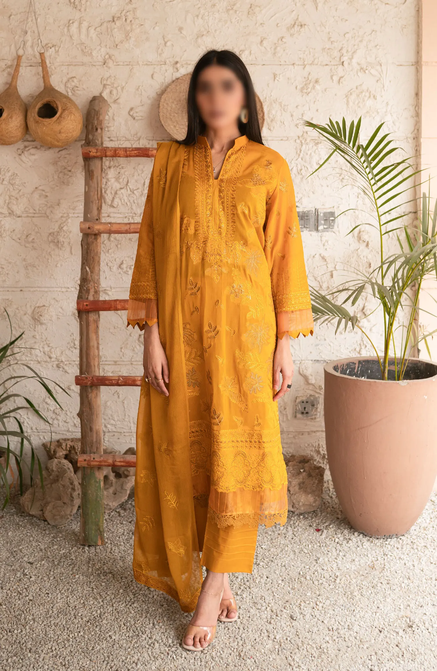 Swiss Voil Sequins Embroidered Collection by Marjjan - SMS-32 (MUSTARD)