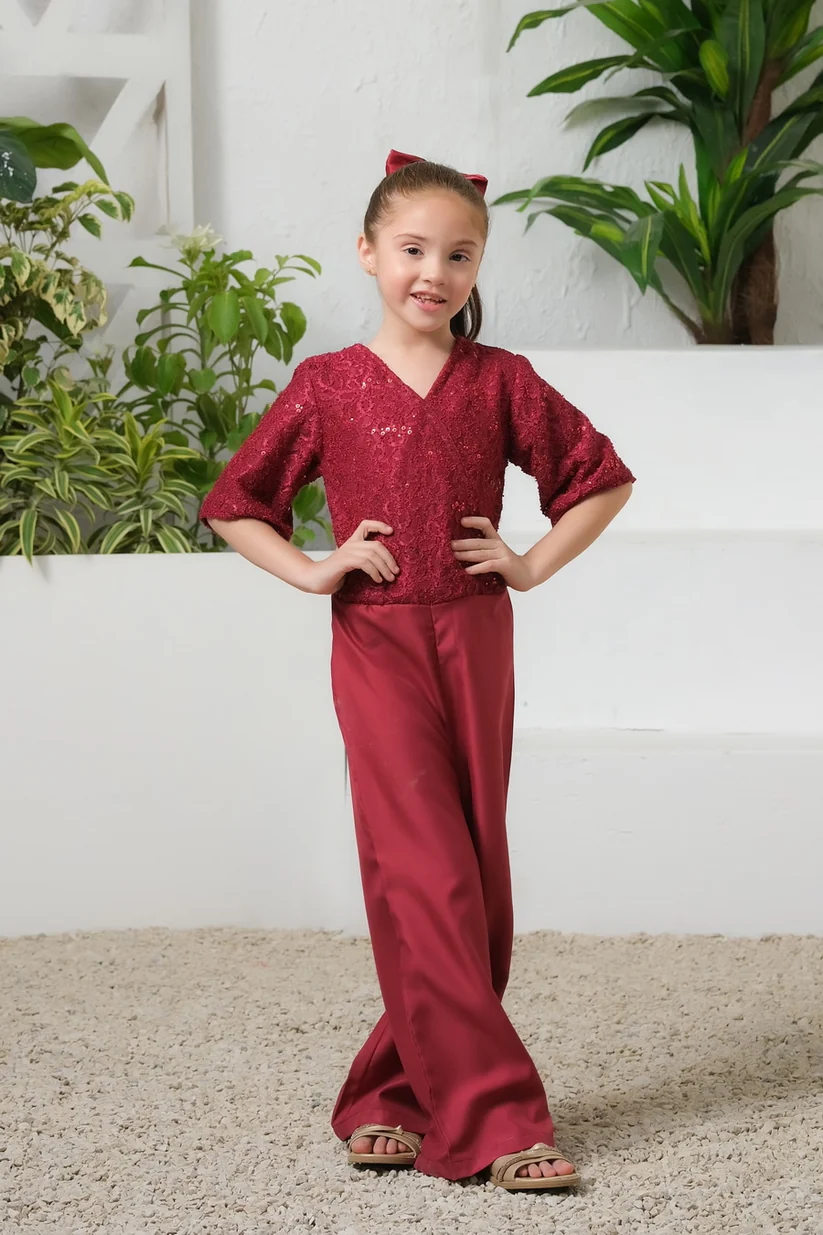 Kids Festive Collection 2024 - Red Net Charm Jumpsuit