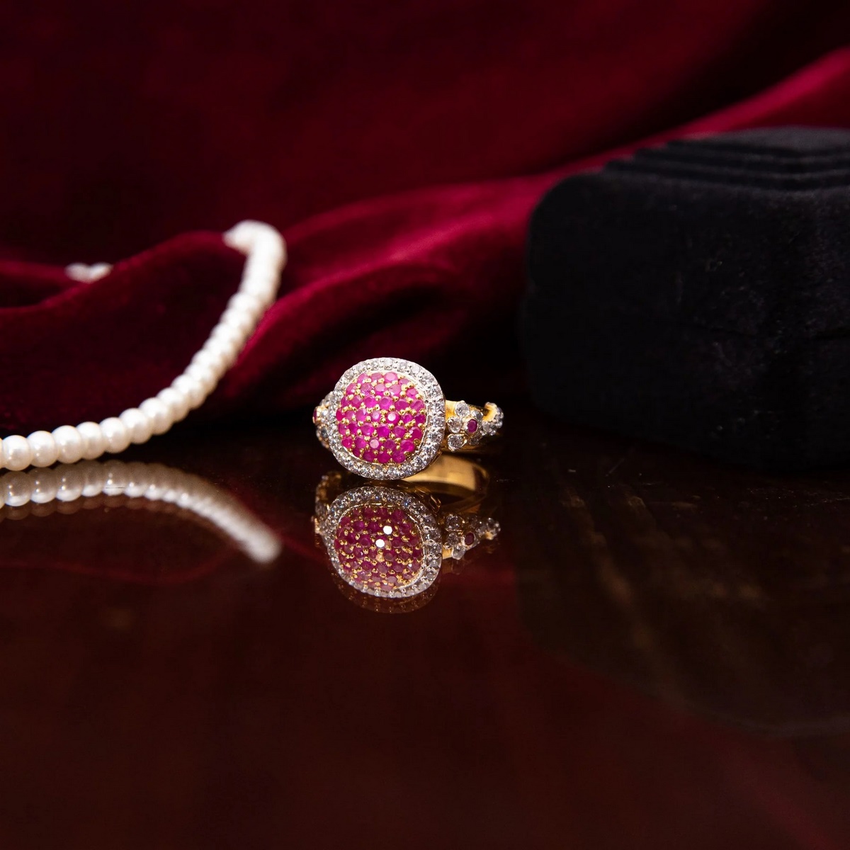 SQUARE STUDDED RUBY RING YKL Jewellers Ring Collection